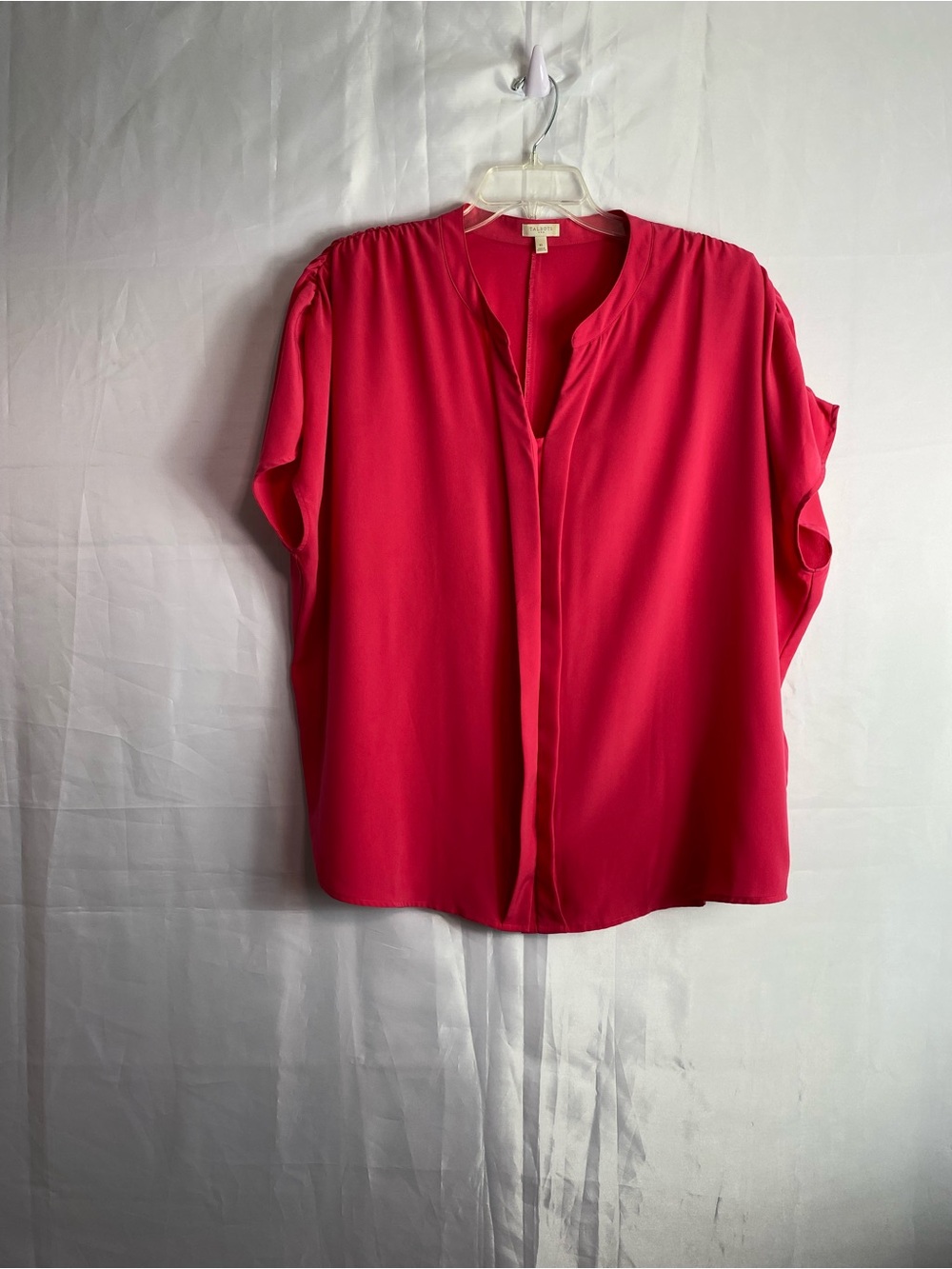 Talbots Split V-Neck Short Sleeve Blouse - Bright Pink